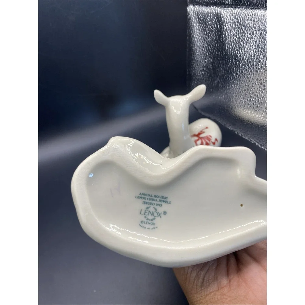 Pair Of Lenox Holiday Deer China Jewels Collection Vintage 1993 Holly BerriesHTF